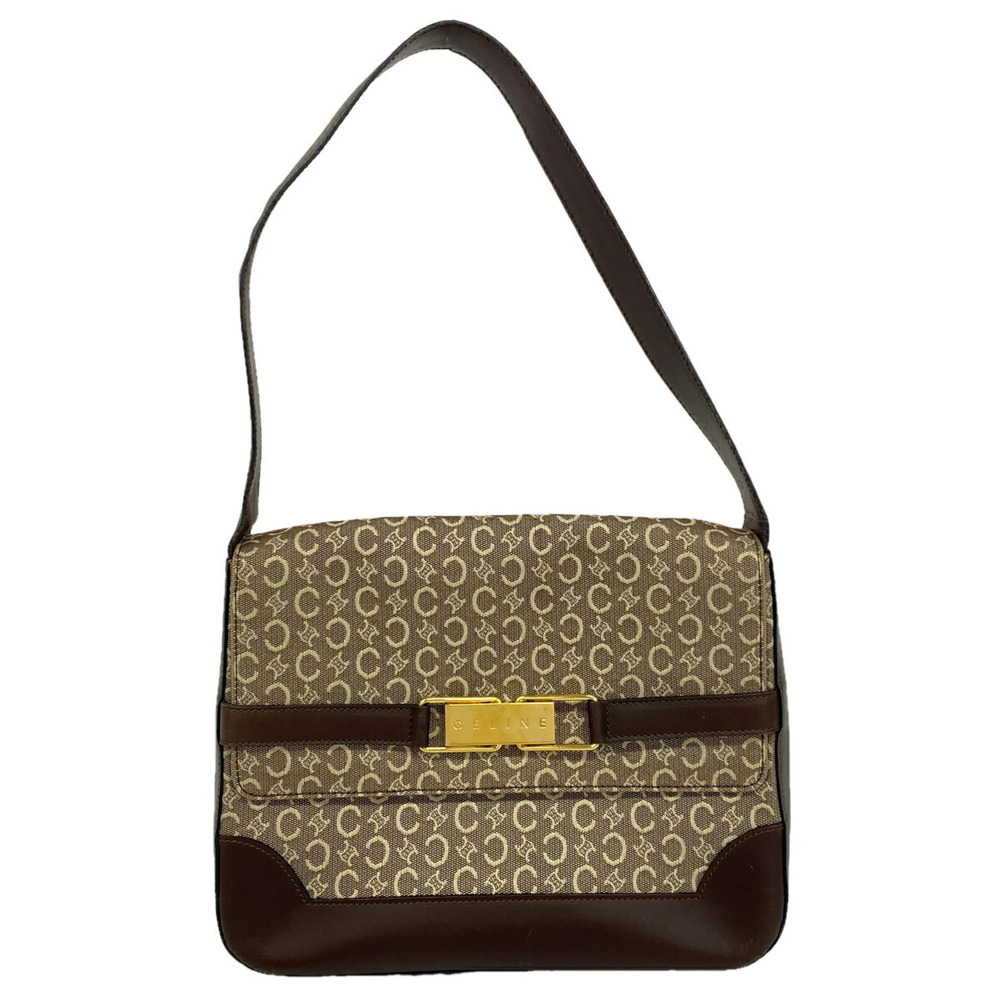 Celine Shoulder Bag C Macadam Canvas Dark Brown Beige Women's